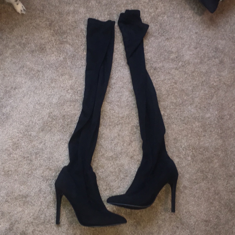 Stretch suede thigh high boots